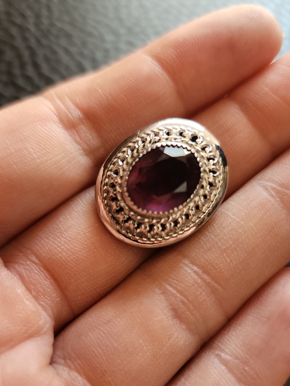 VTG Danecraft Sterling Silver Adjustable Ring with Deep Purple Oval Gem